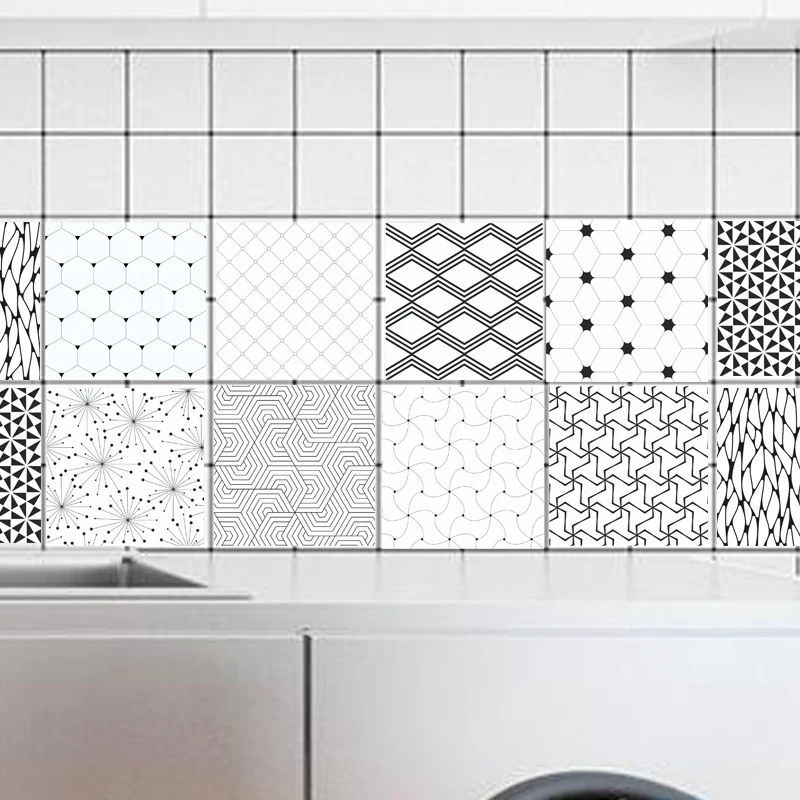 Tegel Stickers Retro Zwart Wit Geometrie Muurstickers Badkamer Keuken