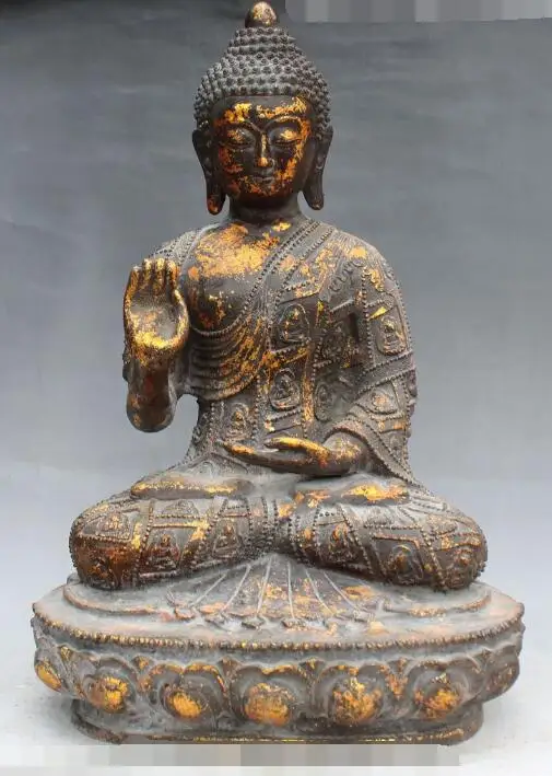 

song voge gem S6142 18"Old Tibet Tibetan Buddhism Bronze Seat lotus Sakyamuni Amitabha Buddha Statue