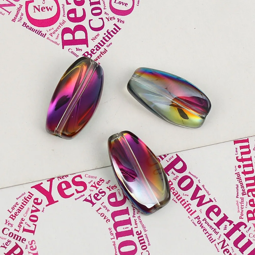 Стеклянные бусины DoreenBeads AB радужного цвета Aurora Borealis скрученные прозрачные