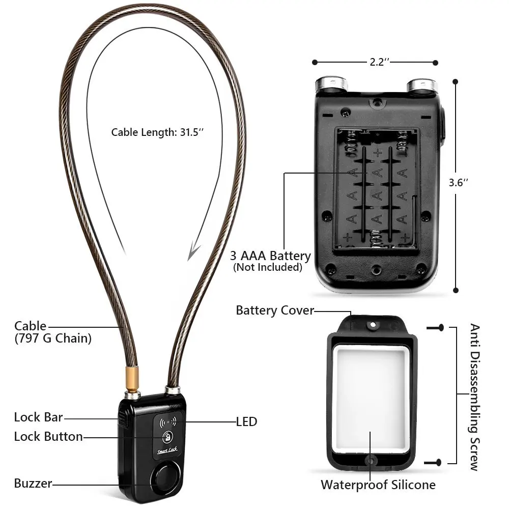 Bluetooth Смарт замок с сигнализацией велосипедный смарт для велосипеда/мотоцикла