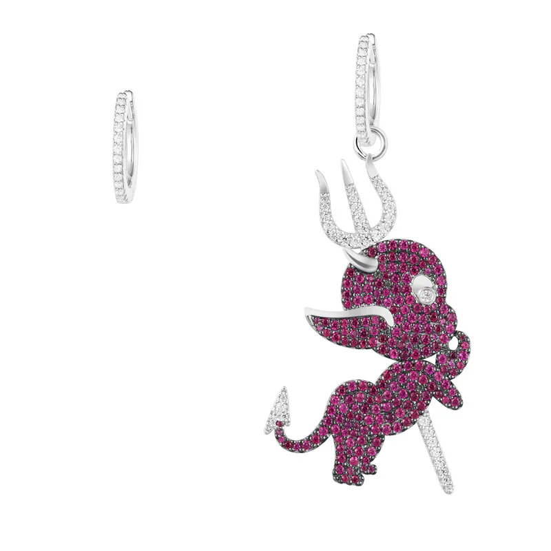 

ZEF 925 Sterling Silver Stud Earrings, Asymmetric Devil Earrings, Creative Simple and Stylish Elegant Ladies Jewelry