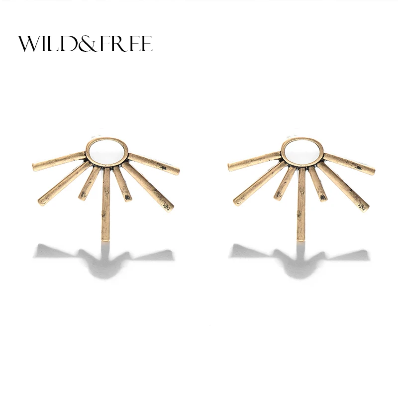 

Vintage Geometric Stud Earrings With Natural Shell Bohemian Antique Gold & Silver Alloy Leaf Hollow Stud Earrings For Women