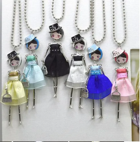 New the grid yarn Dress Doll Pendants Necklace Spring acrylic alloy star girl face multicolor flower figure jewelry accessorie | Украшения