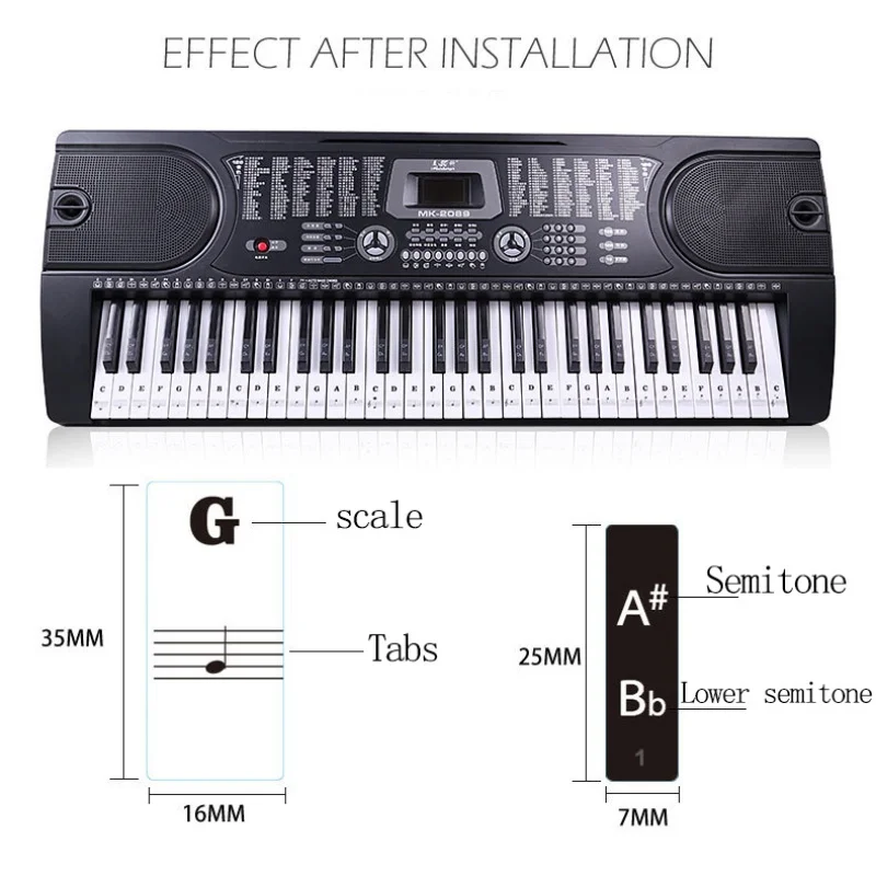 

Piano Stave Note Sticker Transparent Piano Keyboard Sticker For 54/61/88 Key Electronic Keyboard 88 Key