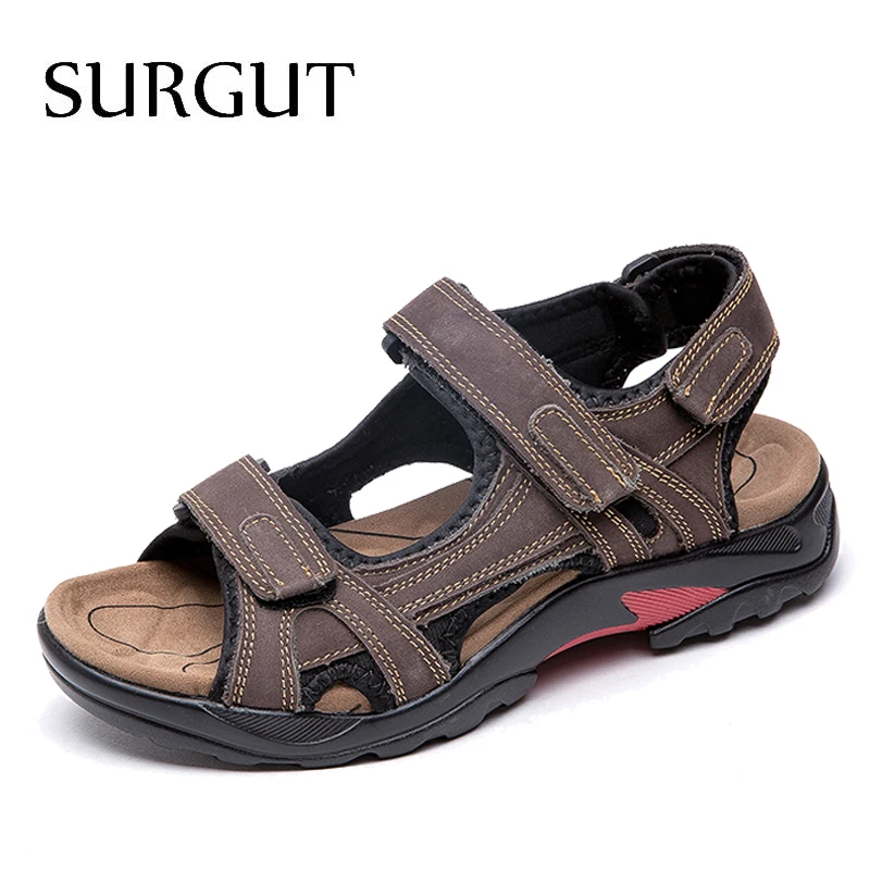 

SURGUT Brand Classic Men Soft Sandals Comfortable Men Summer Shoes Leather Sandals Big Size Flats Sandals Men Roman Breathable