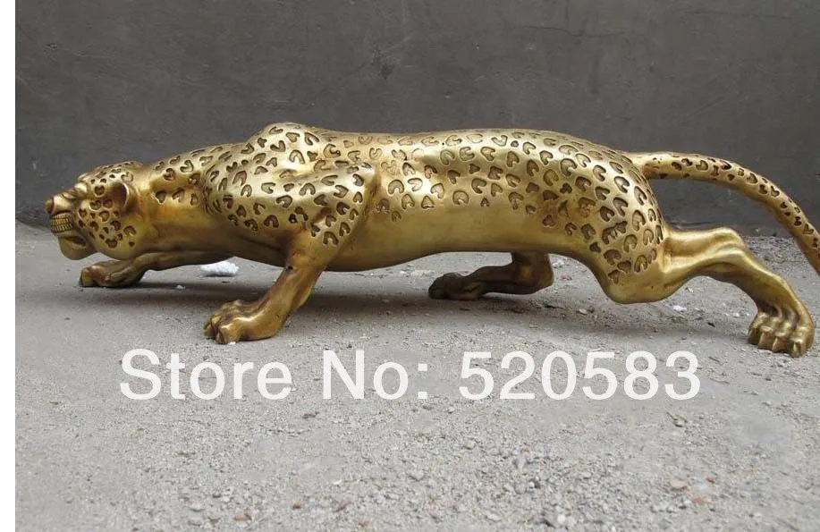 

free 28"Chinese pure Brass Potential prey leopard panther animal statue fast