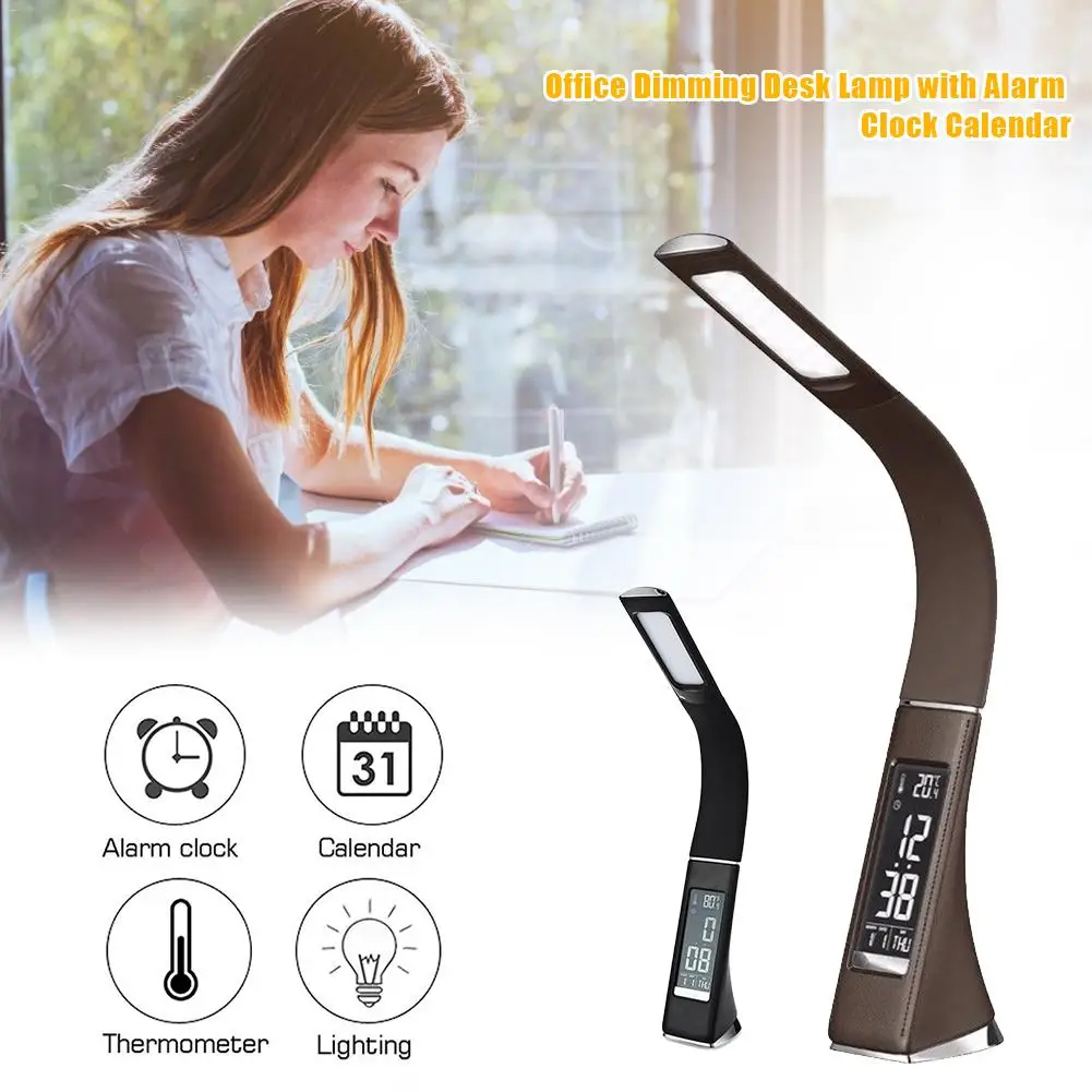

LED Desk Lamp With Alarm Clock Calendar Temperature Usb Table Light Office Dimming Touch Lamp Eye-protection Night Light