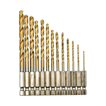 

13Pc HSS Titanium Coated Drill Bit Set With 1/4inch Hex Shank