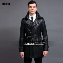 Новая кожаная куртка плюс размер тонкий черный кожаный плащ для мужчин двубортная верхняя одежда для мотоциклистов пальто размер S-6XL