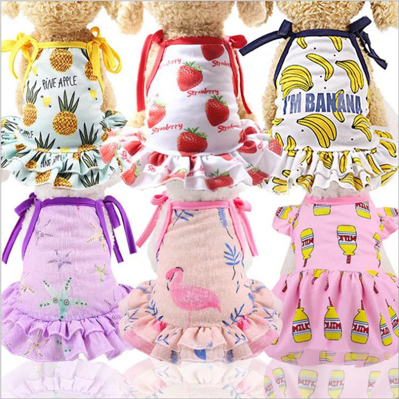 

Cartoon Milk Starfish Flamingo Dresses For Small Medium Dog Spring Clothes Summer Strawberry Pineapple Pet Strapless Skirts