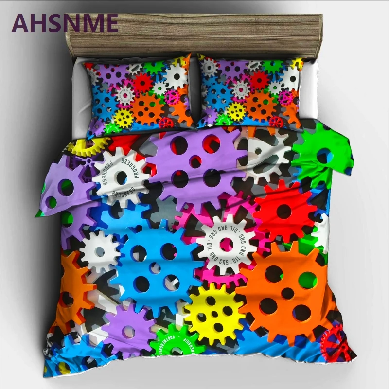 Комплект постельного белья AHSNME Gear machinery цветное одеяло с принтом для российского