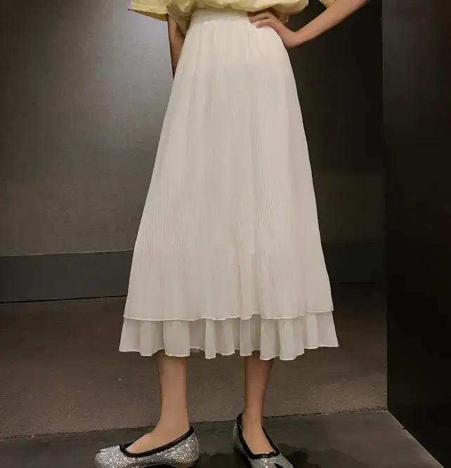 

2019 skirt summer new half skirt in the long section pleated skirt elastic high waist Slim was thin loose half skirt G316