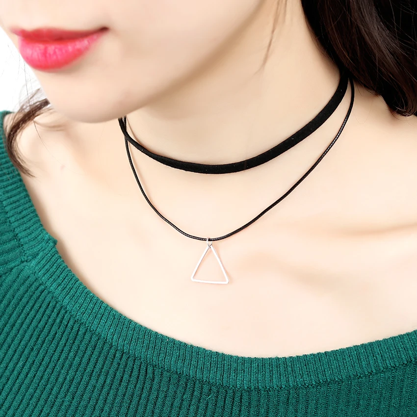 

Multilayer Choker Necklaces for Women Triangle Geometric Pendant Necklace Collares Fashion Jewelry Bijoux