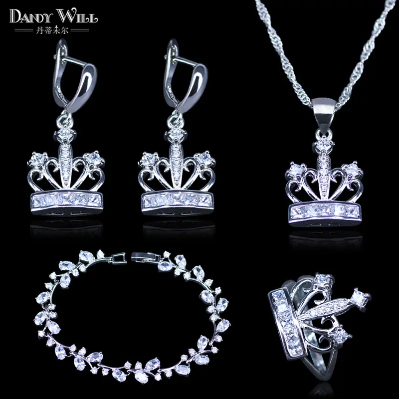 

Romantic Women Costume Jewelry Sparkly Crown Branch Marquise Cut Cubic Zirconia Pendant Necklace/Earring/Bracelets/Rings Sets