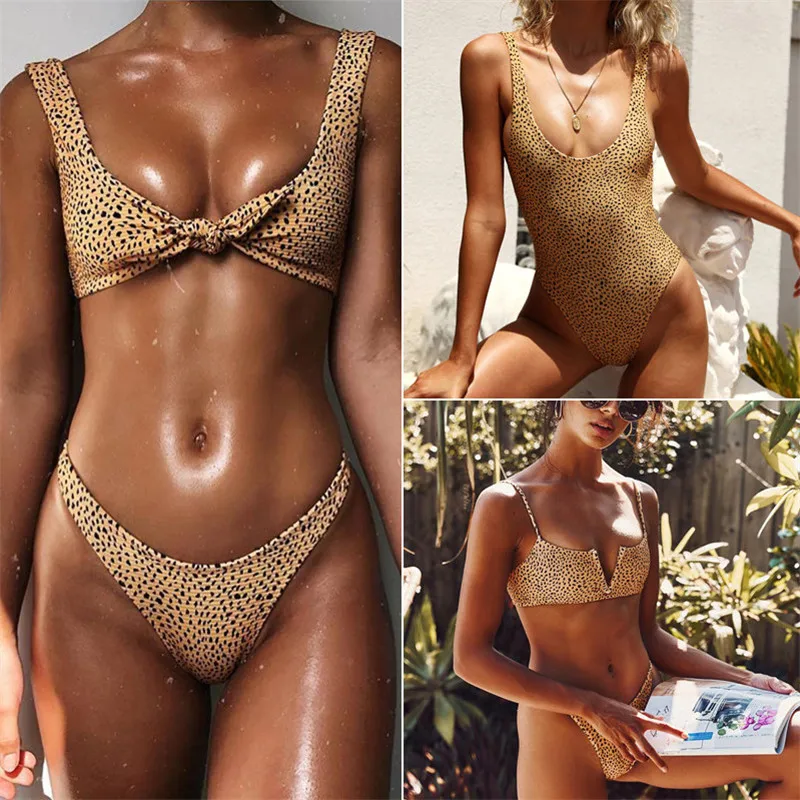 

Leopard Bikini Knotted Women's Swimwear One-Piece Backless Swimsuit Siamese Bikini Sets Beachwear For Female Sexy Swimsuits