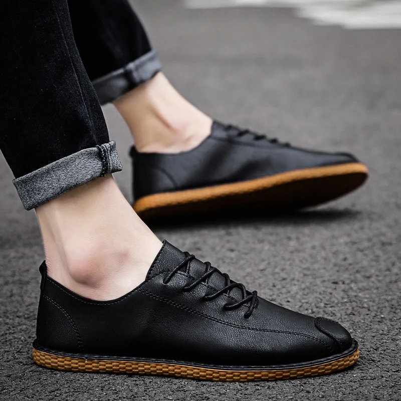 

Hot Selling Solid Casual Shoes Men High Quality Non-slip Leather Shoes Male Comfortable Light Flats Walking Sneakers Footwear