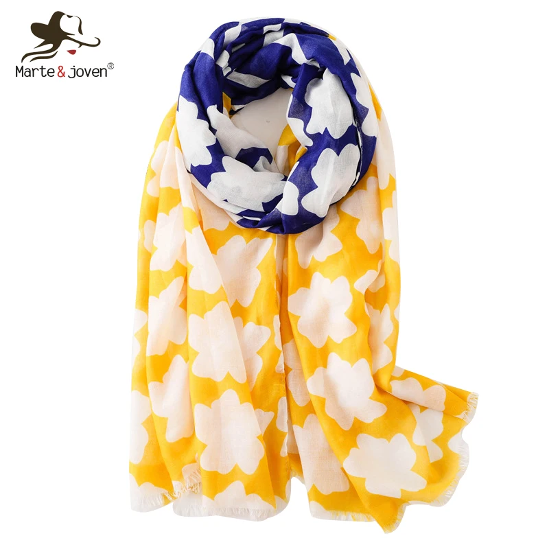 

Marte&Joven Women Irregular Geometric Striped Fringe Scarf Fashion Yellow Blue Patchwork Spring Autumn Soft Long Shawls Pashmina