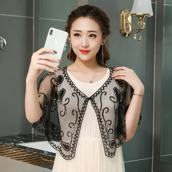 

Vintage Plus Size Women Jacket Summer Shawl Female Air Condition Cover Up 1920s Sequin Bead Evening Cape Bridal Wraps Bolero
