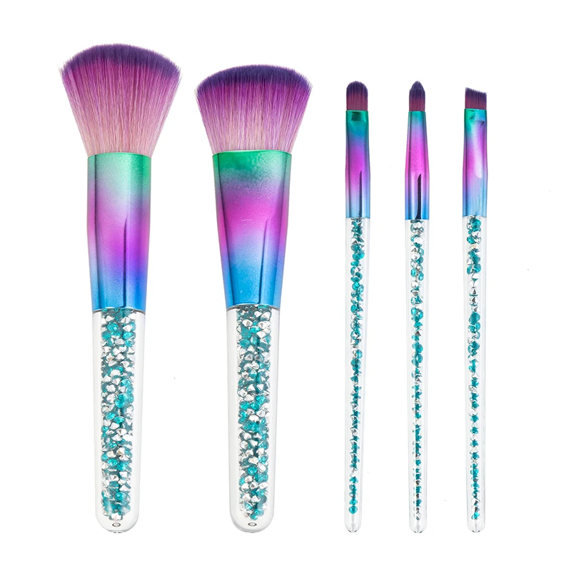 

New 5pcs Green Diamond Unicorn Crystal Makeup Brushes Set Colorful Shinny Foundation Blending Face Brush Makeup Tool maquillaje