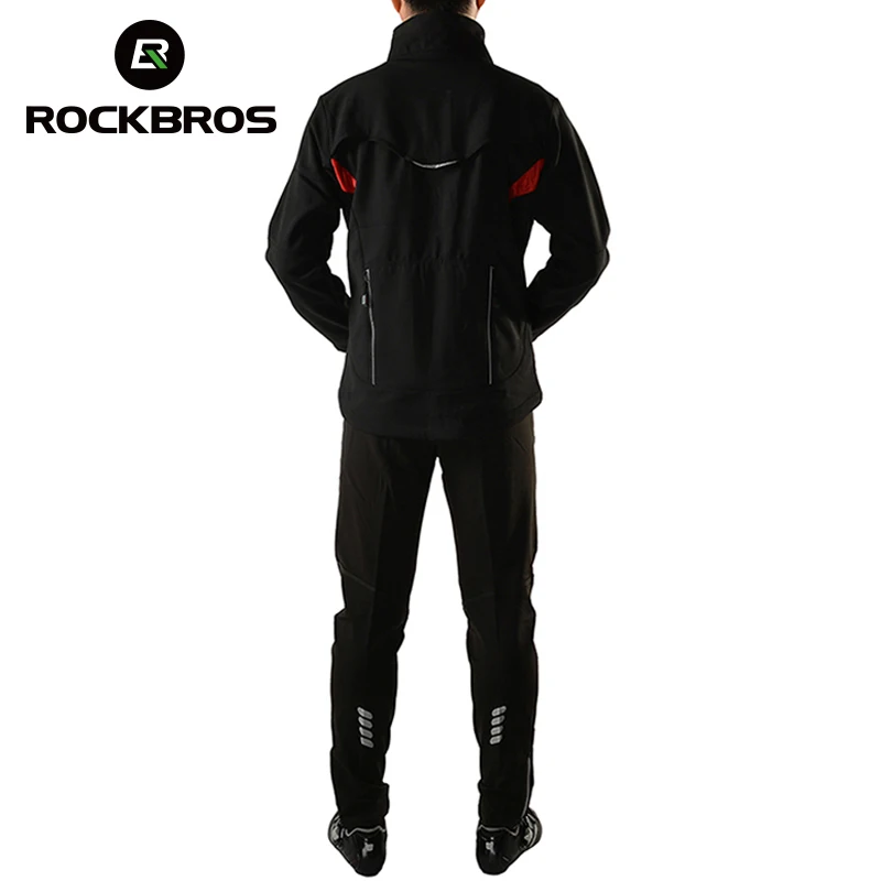 ROCKBROS Cycling Jersey Sets Winter Thermal Fleece Cycling Clothing Windproof Riding Bicycle Reflective Jacket Sportswear Pants