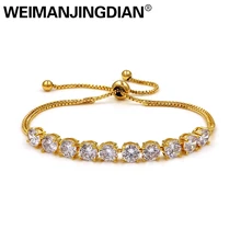WEIMANJINGDIAN Новое поступление 6 мм круглый, кубический цирконий CZ регулируемые браслеты для женщин с двухслойной цепочки с прямоугольными звеньями