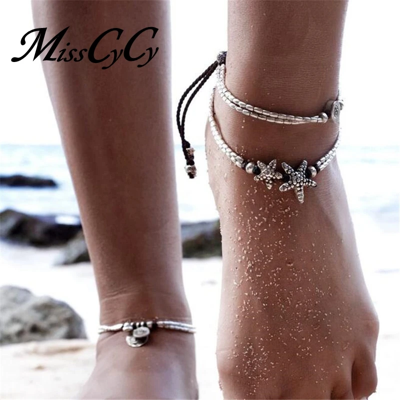 

MissCyCy 2017 New Yoga Anklet Vintage Starfish Rune Ankle Bracelet for Women Fashion Beach Accessories Foot Jewelry