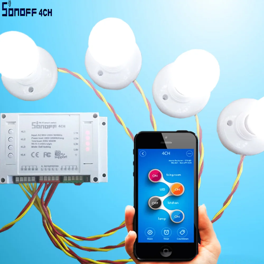 imágenes para Itead Sonoff Interruptor Wifi 4CH 4-Gang Montaje En Carril Din de $ number Vías on/off Wifi Conmutador Inalámbrico de Control Remoto Para Smart casa 10A/2200 W imágenes para Itead Sonoff Interruptor Wifi 4CH 4-Gang Montaje En Carril Din de $ number Vías on/off Wifi Conmutador Inalámbrico de Control Remoto Para Smart casa 10A/2200 W