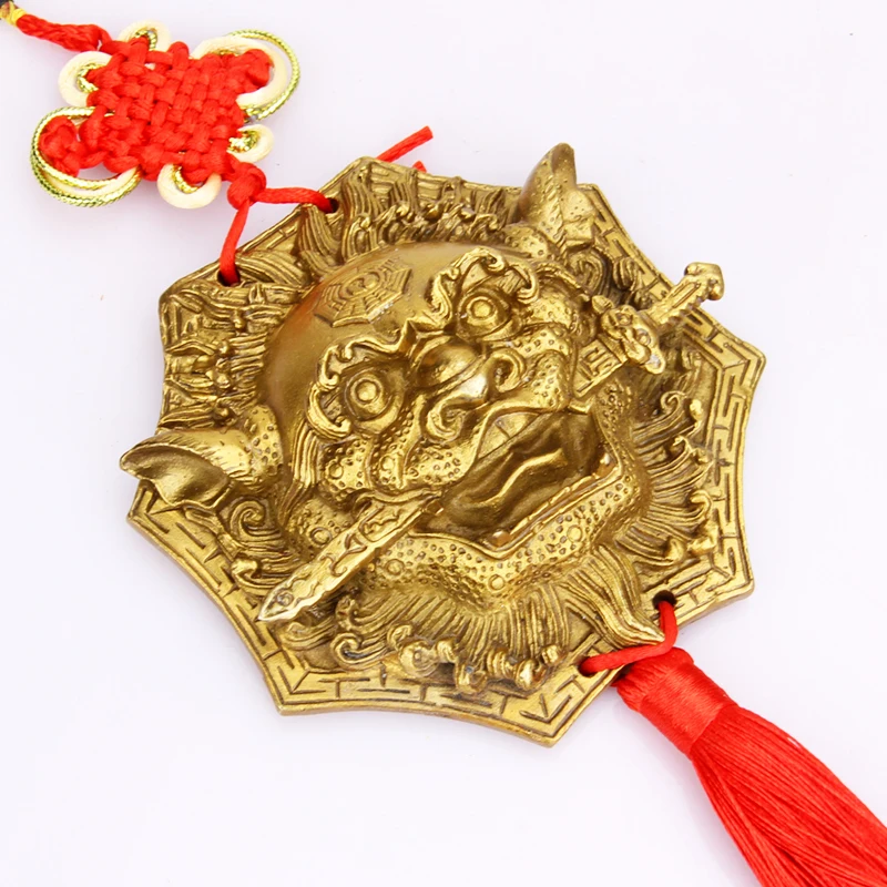 

Lion bite sword pure copper lion Pendant Shoutou Yazi town house Home Furnishing