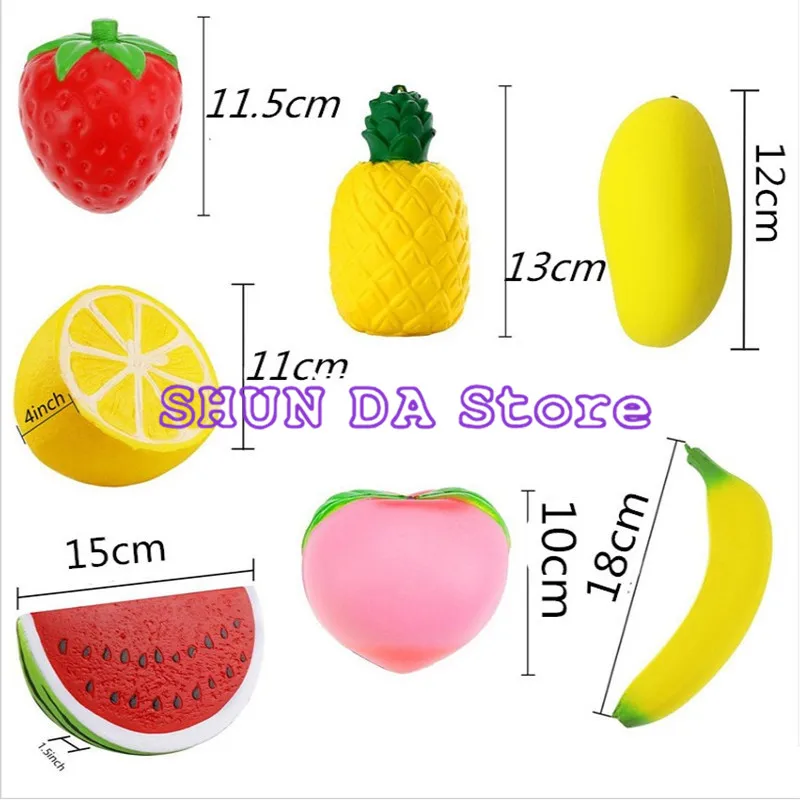 

New 7pcs/set simulation strawberry lemon banana fruit pineapple watermelon squishy soft and slow rebound decompression toy SD301