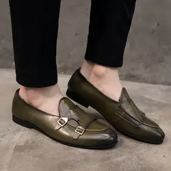 Yomior/Мужские модельные туфли из спилка с острым носком, новый дизайн, деловые Лоферы без шнуровки вечерние плоской подошве, туфли-оксфорды