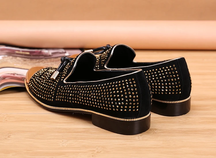 Pic Proteção Do Ferro Homens Casual Moda Embellished Cabeça As Dedo Pedrinhas Pé Sapatos Mocassins Flats on Couro Respirável Redondo De Slip xwqfwFRW