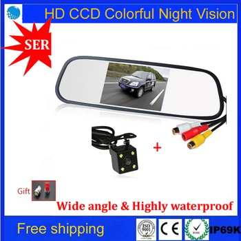 

2 in 1 HD Video Car Parking System LED Night Vision Reversing CCD Car Rear View Camera With 4.3 inch Car Rearview Mirror Monitor