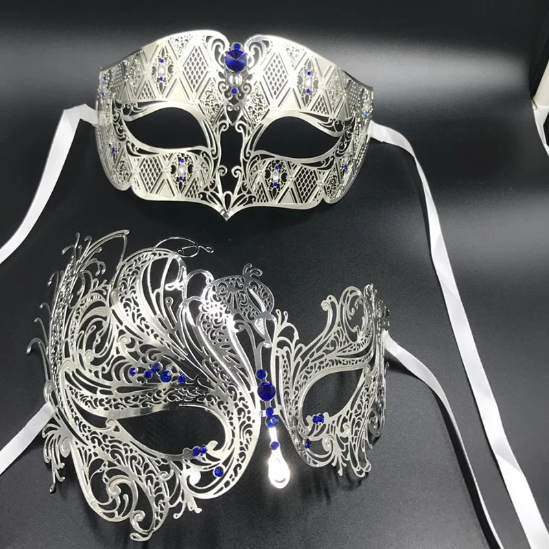 Men Women Couple Silver Metal Evil Phantom Laser Cut Prom Party Masquerade Mask