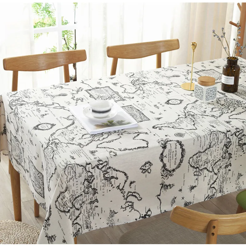 

World Map Rectangular Dining Tablecloth Waterproof Printed Tablecloth Cotton Linen Kitchen Table Cover Modern Table Cloth