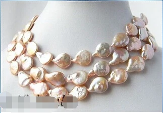 

Wholesale FREE SHIPPING 45'' Pink 13mm Baroque Coin Freshwater Pearl Mabe Clasp Necklace