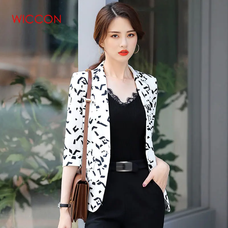 

2019 Spring New Fashion Blazers Printing Casual Suit Single Button Temperament Thin Slim Seven-sleeve Three Quarter Sleeve Suit