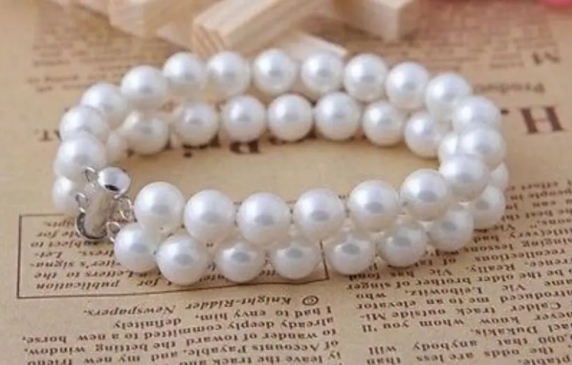 

2 rows 8MM white South Sea shell pearl bracelet 7.5" LL001Noble style Natural Fine jewe Fast (D) SHIPPING