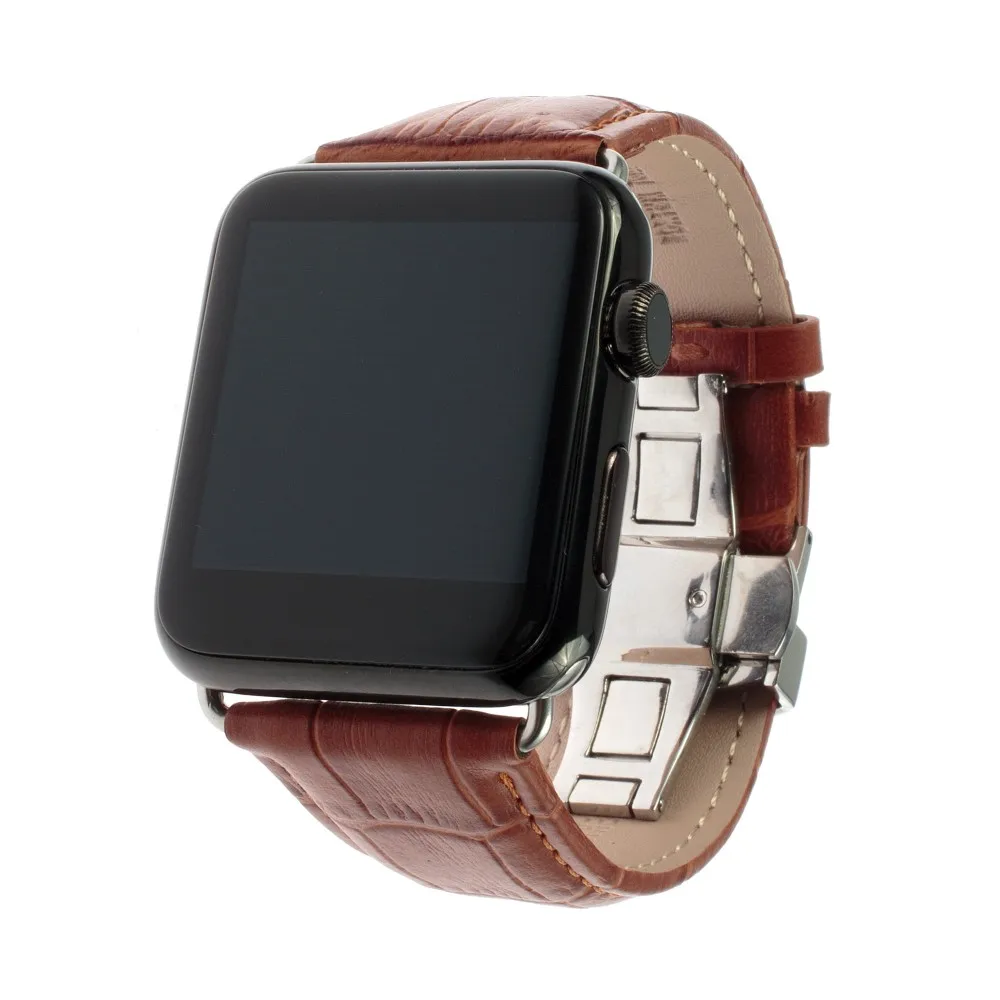 Ремешок из натуральной телячьей кожи для iWatch Apple Watch, 38 мм, 40 мм, 42 мм, 44 мм, серия 4, 3, 2, 1, спортивный ремешок Croco, браслет с застежкой-бабочкой