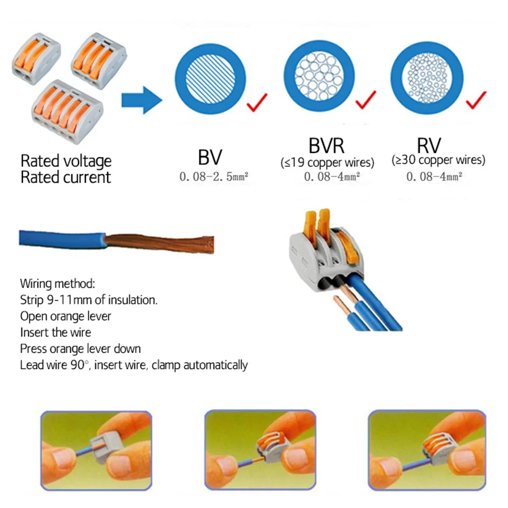 10 шт. многоразовый пружинный обжимной рычаг клеммный блок электрический кабель соединитель провода Terminales Electricos провода разъемы 3Way Pin
