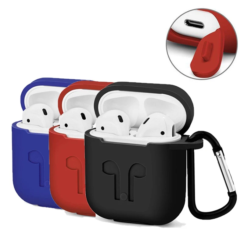For Apple Airpods Silicone Case Soft Cover Protector with Dust Plug Anti Lost Strap Sleeve Pouch for Air pods Earphone (1)