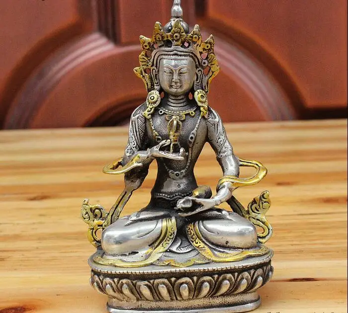 

Tibet Buddhism Silver Gilt Seat Vajradhara Vajrabhairava Goddess Buddha Statue