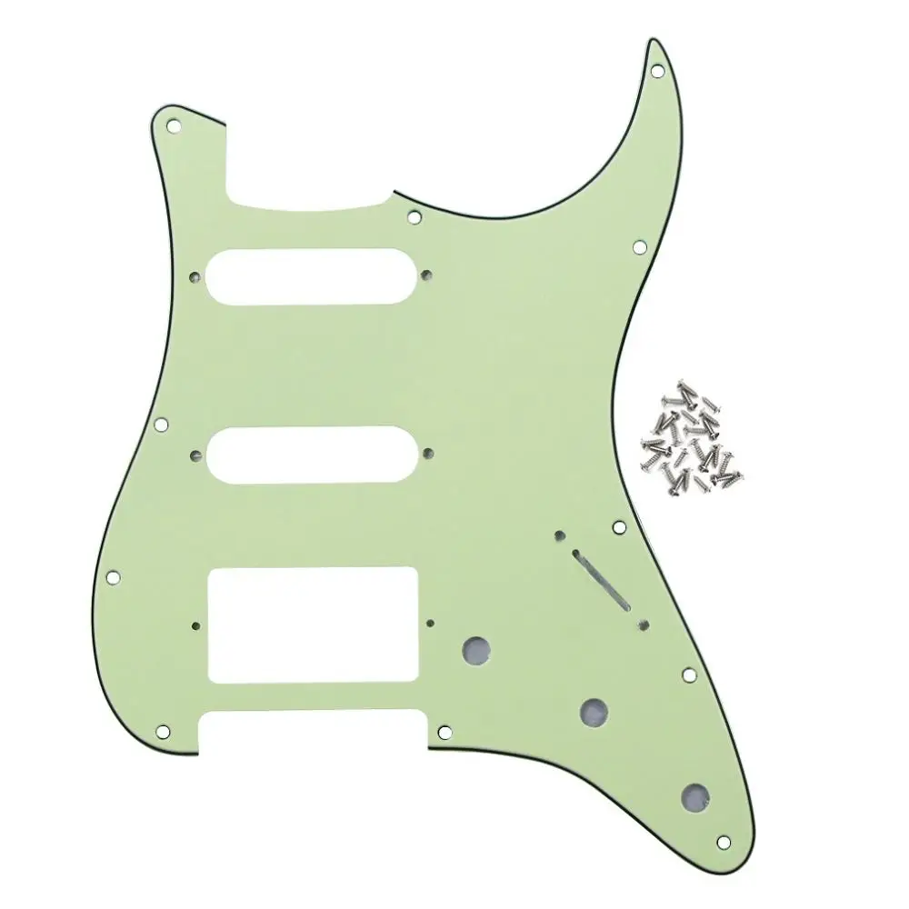 FLEOR 1 набор из 11 отверстий для электрогитары Pickguard SSH HSS гитарная пластина и винты подходят для гитарных деталей Strat, 20 цветов на выбор - Цвет: Mint green 3ply