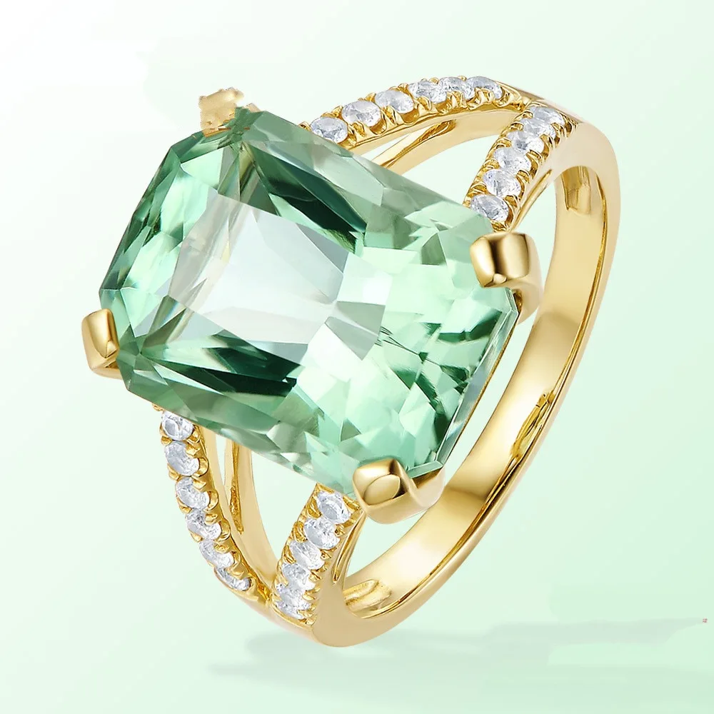 Luxury Big Irregular Light Green Stone Cut Engagement Ring