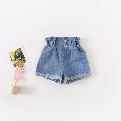 Summer Fashion New High Waist Denim Shorts Casual Cotton Hot Sale Children Pants Cute Kids Jeans Short Pants - Цвет: Синий