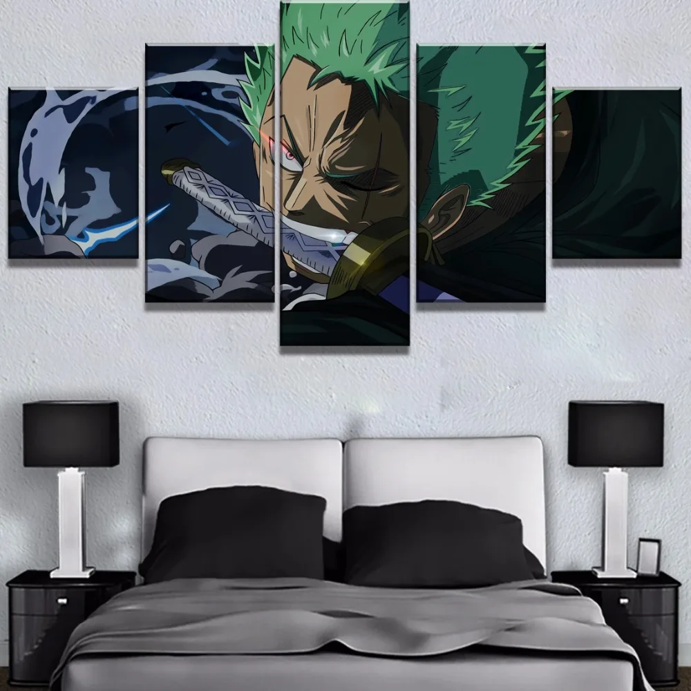 Framed 5 Panel Canvas Painting One Piece Anime Poster Paintings on Canvas Wall Art for Home