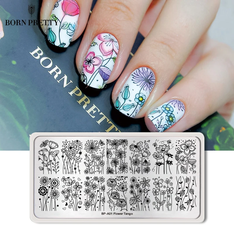 

BORN PRETTY Flower Animals Nail Stamping Plate Madanla Butterfly Rectangle Template Printing Stencil Tool