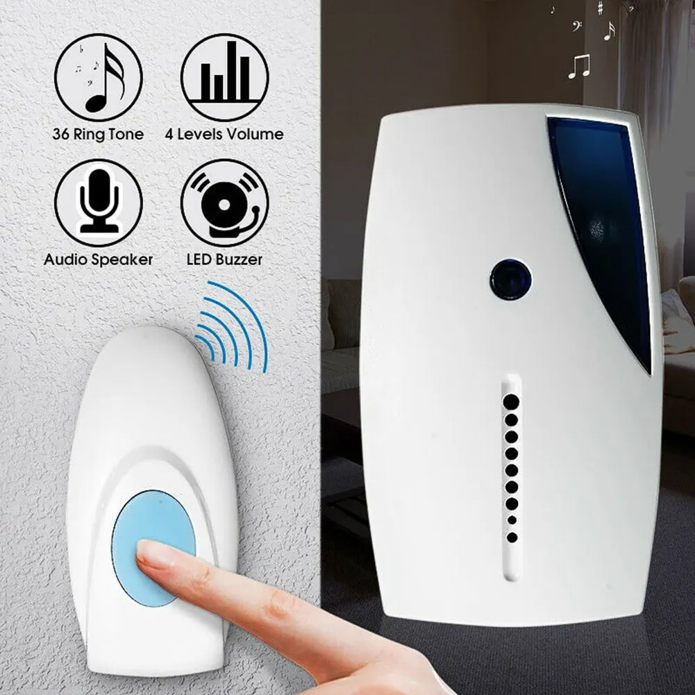 

36 Tune Waterproof Modern Remote Control Security Office Wireless Doorbell LED Indication Songs Chime Music Long Distance Smart