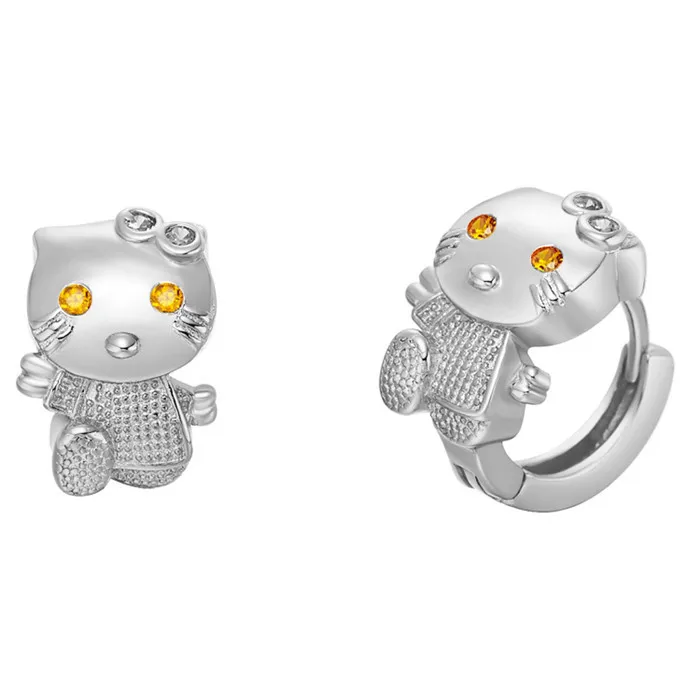 FE022 New Arrival Gold Color Crystal Hello Kitty Lovely Earrings For Women Fashion Jewelry