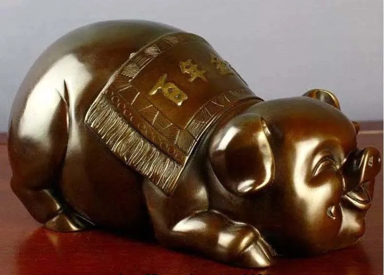 China Feng Shui Bronze copper Zodiac Animal pig Wealth lucky lovely Pig