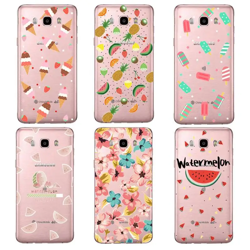 Fruit Flora Soft Clear TPU Phone Case For Samsung J3 J5 J7 S6 S7 S8 note8 A3 A5 C7 J2prime Pineapple SiliconeCover Free Shipping | Мобильные